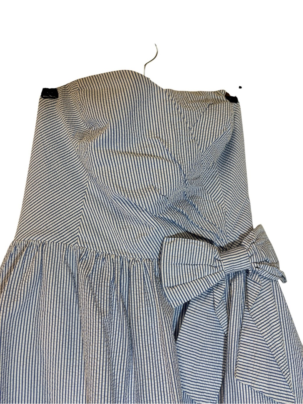 Lilly Pulitzer Henrietta Blue Seersucker Strapless Bow Dress Large - Picture 3 of 15
